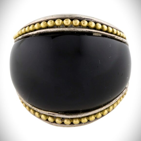 LAGOS Sterling Silver 18K Gold Onyx Cabochon Cocktail Ring Size 6 - Picture 3 of 10